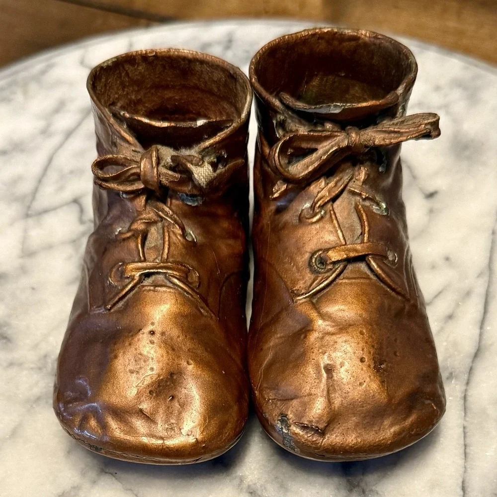 2 Pair VTG 50s MCM Bronze Coated Leather Copper Baby Toddler Shoes Laces